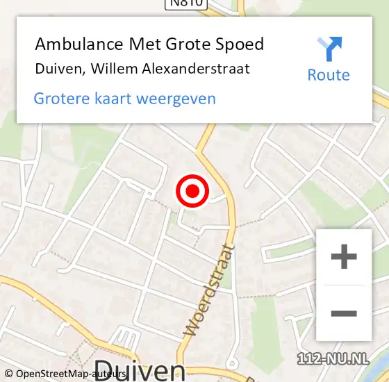 Locatie op kaart van de 112 melding: Ambulance Met Grote Spoed Naar Duiven, Willem Alexanderstraat op 15 april 2016 10:38