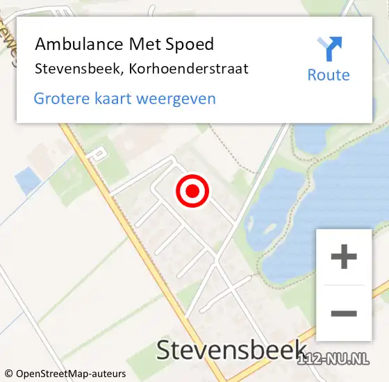 Locatie op kaart van de 112 melding: Ambulance Met Spoed Naar Stevensbeek, Korhoenderstraat op 15 april 2016 12:12
