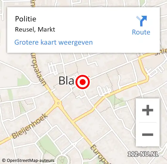 Locatie op kaart van de 112 melding: Politie Reusel, Markt op 15 april 2016 14:02