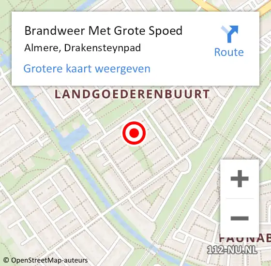 Locatie op kaart van de 112 melding: Brandweer Met Grote Spoed Naar Almere, Drakensteynpad op 15 april 2016 14:28