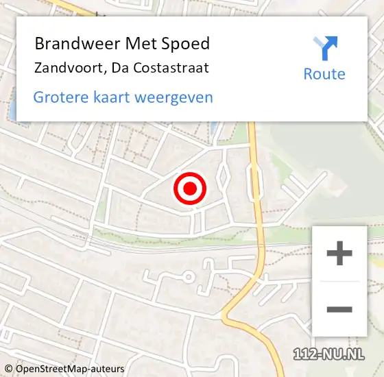 Locatie op kaart van de 112 melding: Brandweer Met Spoed Naar Zandvoort, Da Costastraat op 15 april 2016 14:44