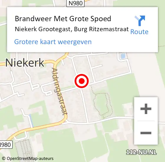 Locatie op kaart van de 112 melding: Brandweer Met Grote Spoed Naar Niekerk Grootegast, Burg Ritzemastraat op 15 april 2016 17:41