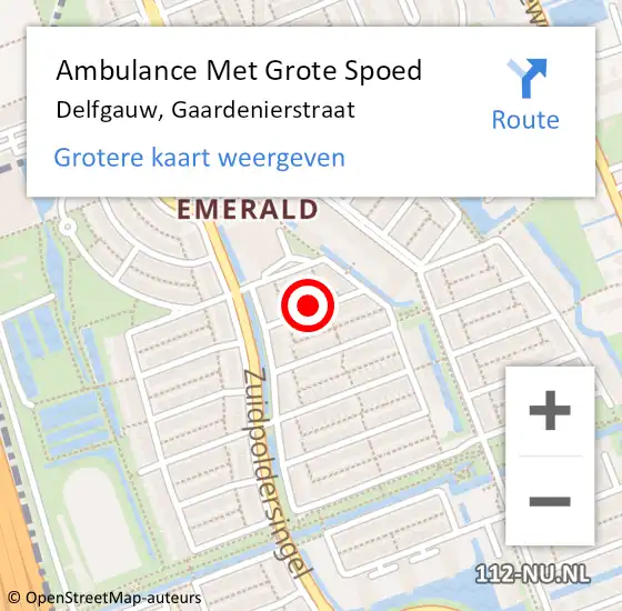 Locatie op kaart van de 112 melding: Ambulance Met Grote Spoed Naar Delfgauw, Gaardenierstraat op 15 april 2016 19:02