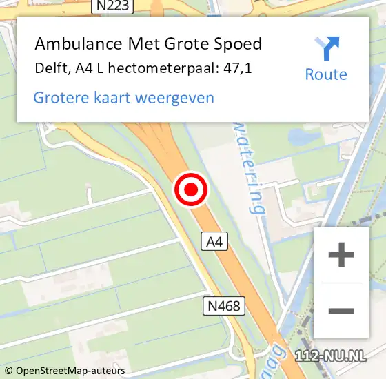 Locatie op kaart van de 112 melding: Ambulance Met Grote Spoed Naar Delft, A4 L hectometerpaal: 46,1 op 15 april 2016 20:35