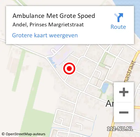 Locatie op kaart van de 112 melding: Ambulance Met Grote Spoed Naar Andel, Prinses Margrietstraat op 15 april 2016 20:38