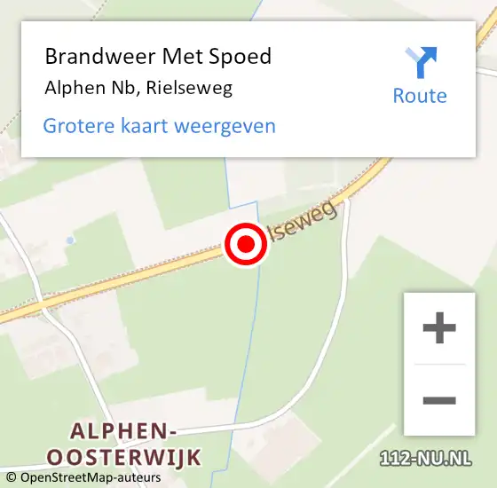 Locatie op kaart van de 112 melding: Brandweer Met Spoed Naar Alphen Nb, Rielseweg op 15 april 2016 21:05