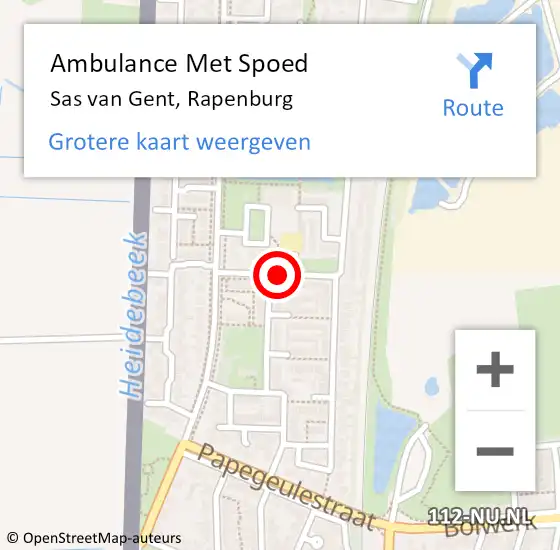 Locatie op kaart van de 112 melding: Ambulance Met Spoed Naar Sas van Gent, Rapenburg op 15 april 2016 21:57