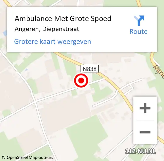 Locatie op kaart van de 112 melding: Ambulance Met Grote Spoed Naar Angeren, Diepenstraat op 15 april 2016 22:00