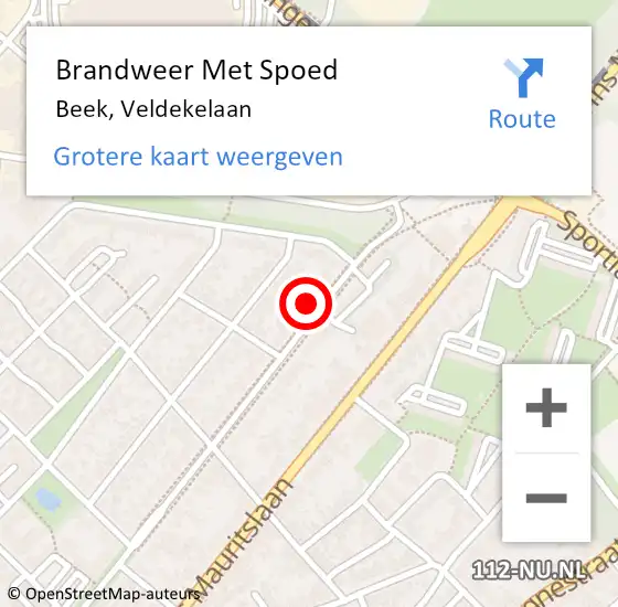 Locatie op kaart van de 112 melding: Brandweer Met Spoed Naar Beek, Veldekelaan op 15 april 2016 22:19