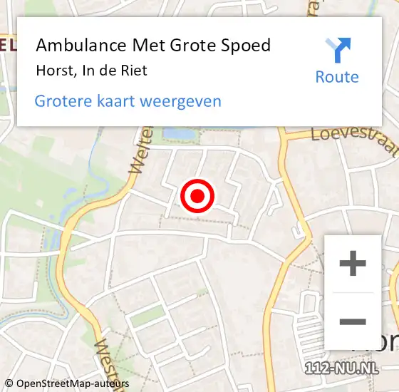 Locatie op kaart van de 112 melding: Ambulance Met Grote Spoed Naar Horst, In de Riet op 12 december 2013 05:37