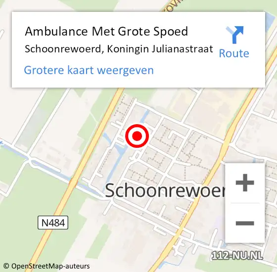 Locatie op kaart van de 112 melding: Ambulance Met Grote Spoed Naar Schoonrewoerd, Koningin Julianastraat op 16 april 2016 03:44