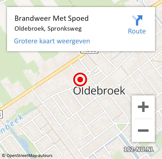 Locatie op kaart van de 112 melding: Brandweer Met Spoed Naar Oldebroek, Spronksweg op 16 april 2016 06:49