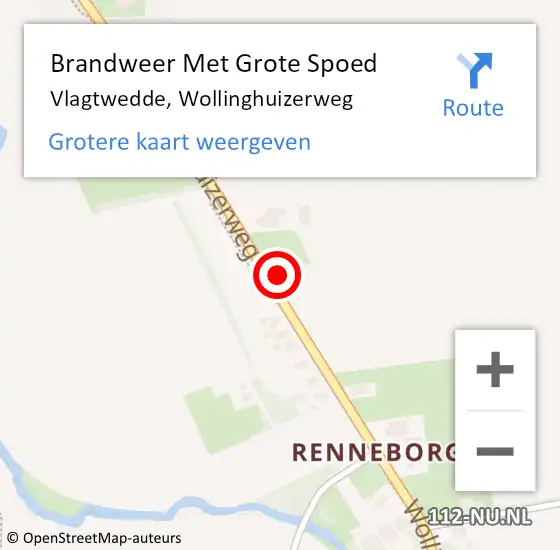 Locatie op kaart van de 112 melding: Brandweer Met Grote Spoed Naar Vlagtwedde, Wollinghuizerweg op 12 december 2013 07:12