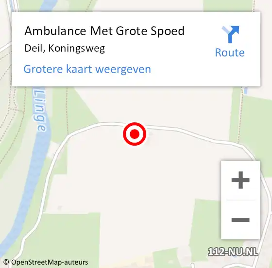 Locatie op kaart van de 112 melding: Ambulance Met Grote Spoed Naar Deil, Koningsweg op 16 april 2016 11:56