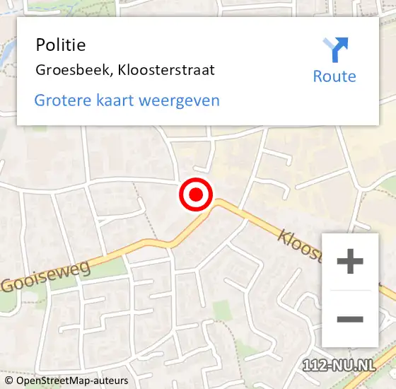 Locatie op kaart van de 112 melding: Politie Groesbeek, Kloosterstraat op 16 april 2016 13:02