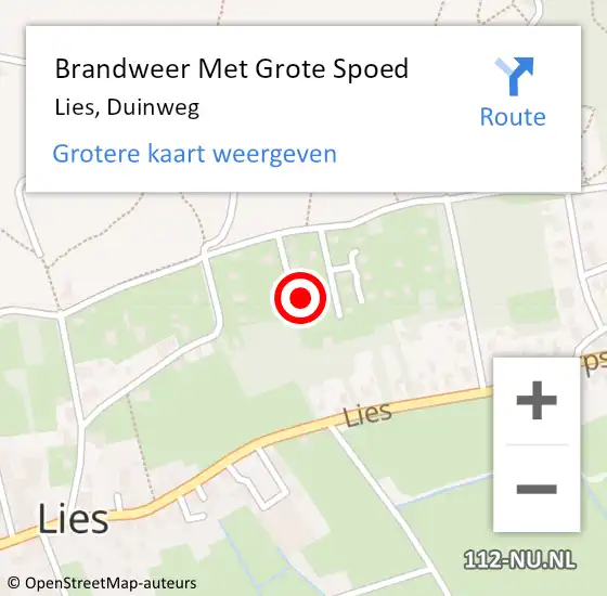 Locatie op kaart van de 112 melding: Brandweer Met Grote Spoed Naar Lies, Duinweg op 16 april 2016 13:46