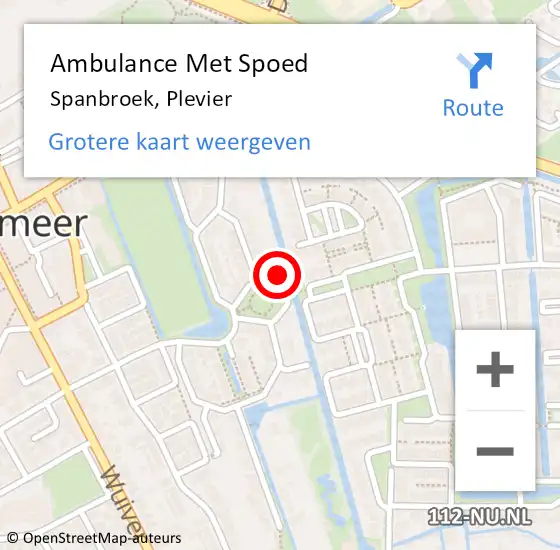 Locatie op kaart van de 112 melding: Ambulance Met Spoed Naar Spanbroek, Plevier op 16 april 2016 15:37