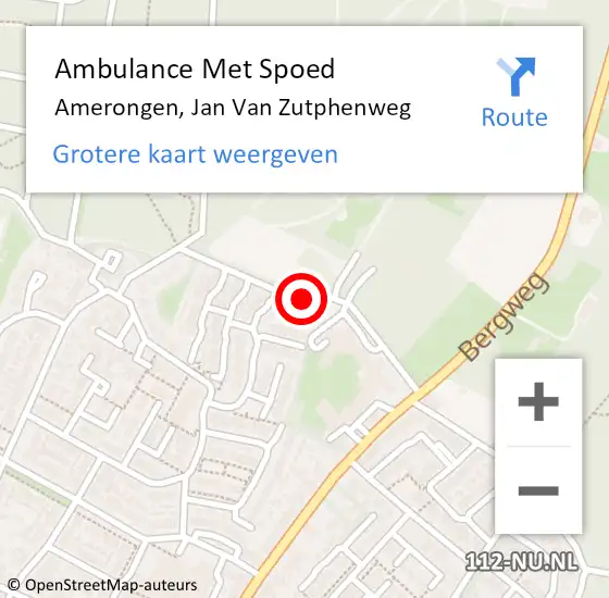 Locatie op kaart van de 112 melding: Ambulance Met Spoed Naar Amerongen, Jan Van Zutphenweg op 16 april 2016 16:08