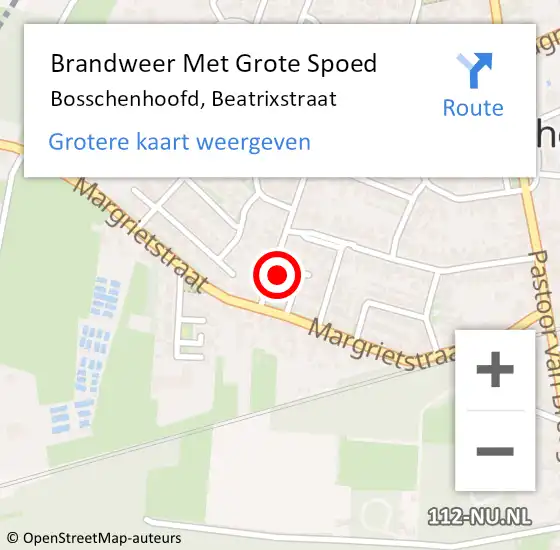 Locatie op kaart van de 112 melding: Brandweer Met Grote Spoed Naar Bosschenhoofd, Beatrixstraat op 16 april 2016 17:12