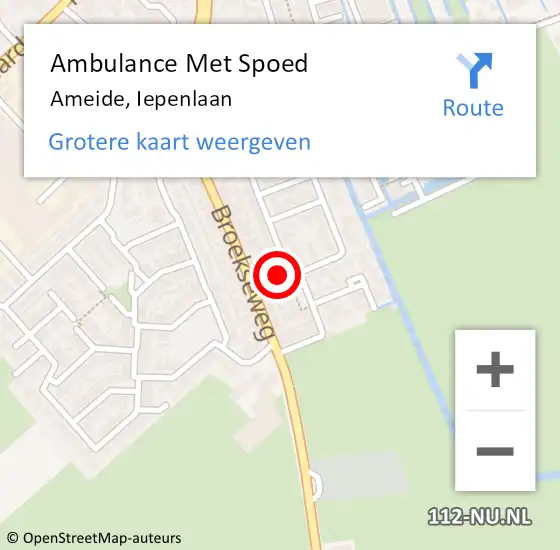 Locatie op kaart van de 112 melding: Ambulance Met Spoed Naar Ameide, Iepenlaan op 16 april 2016 19:03