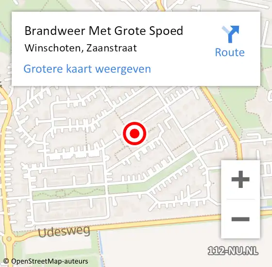 Locatie op kaart van de 112 melding: Brandweer Met Grote Spoed Naar Winschoten, Zaanstraat op 16 april 2016 20:19