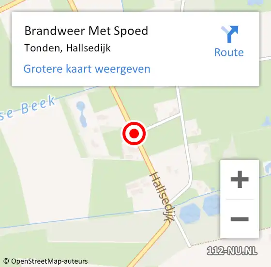 Locatie op kaart van de 112 melding: Brandweer Met Spoed Naar Tonden, Hallsedijk op 16 april 2016 21:46