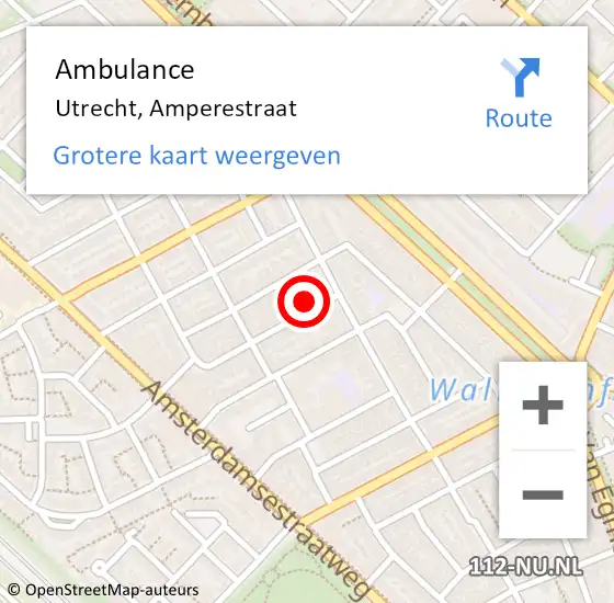 Locatie op kaart van de 112 melding: Ambulance Utrecht, Amperestraat op 16 april 2016 21:51