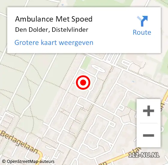 Locatie op kaart van de 112 melding: Ambulance Met Spoed Naar Den Dolder, Distelvlinder op 17 april 2016 02:24