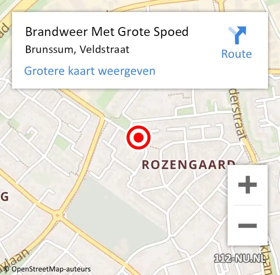 Locatie op kaart van de 112 melding: Brandweer Met Grote Spoed Naar Brunssum, Veldstraat op 17 april 2016 02:57