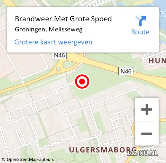 Locatie op kaart van de 112 melding: Brandweer Met Grote Spoed Naar Groningen, Melisseweg op 17 april 2016 04:59