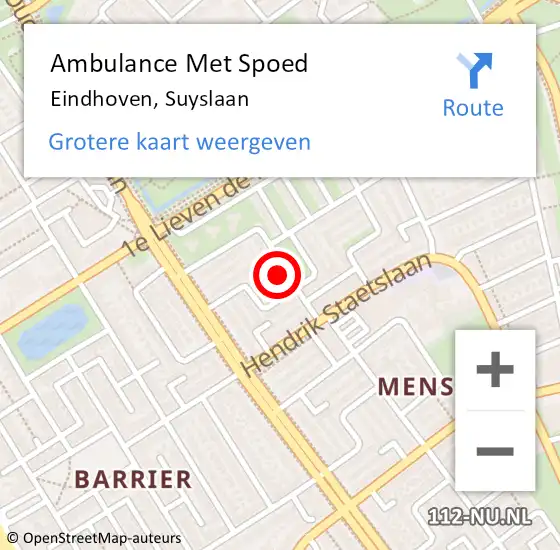 Locatie op kaart van de 112 melding: Ambulance Met Spoed Naar Eindhoven, Suyslaan op 17 april 2016 08:48