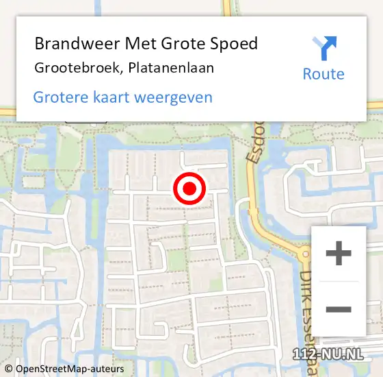 Locatie op kaart van de 112 melding: Brandweer Met Grote Spoed Naar Grootebroek, Platanenlaan op 17 april 2016 10:24