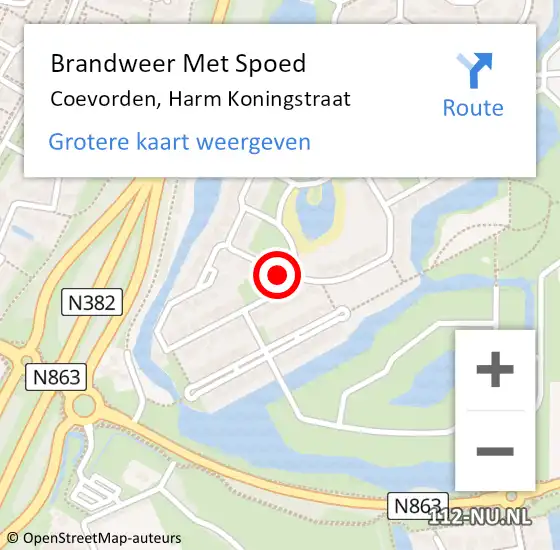 Locatie op kaart van de 112 melding: Brandweer Met Spoed Naar Coevorden, Harm Koningstraat op 17 april 2016 15:06