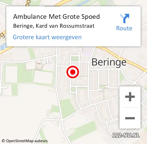 Locatie op kaart van de 112 melding: Ambulance Met Grote Spoed Naar Beringe, Kard van Rossumstraat op 12 december 2013 09:18