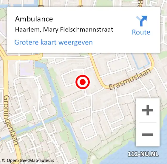 Locatie op kaart van de 112 melding: Ambulance Haarlem, Mary Fleischmannstraat op 17 april 2016 18:24