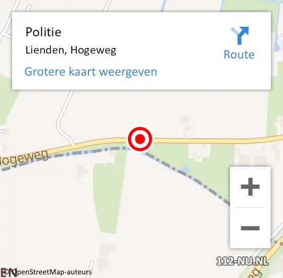 Locatie op kaart van de 112 melding: Politie Lienden, Hogeweg op 17 april 2016 18:54