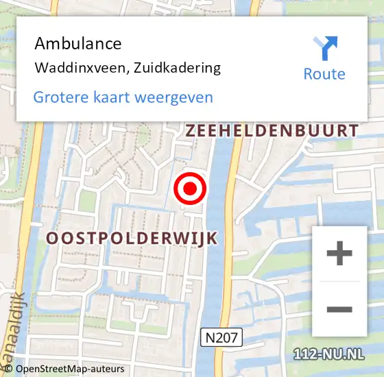 Locatie op kaart van de 112 melding: Ambulance Waddinxveen, Zuidkadering op 17 april 2016 18:55