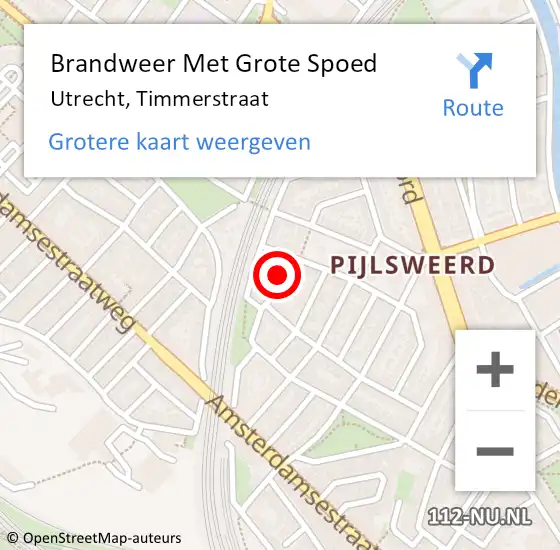 Locatie op kaart van de 112 melding: Brandweer Met Grote Spoed Naar Utrecht, Timmerstraat op 17 april 2016 19:11