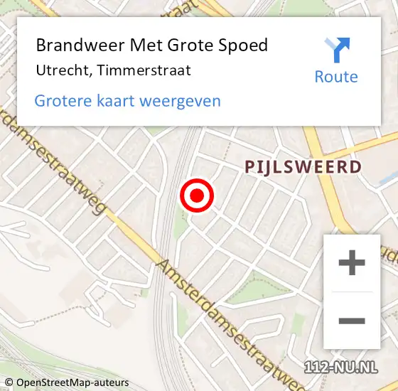 Locatie op kaart van de 112 melding: Brandweer Met Grote Spoed Naar Utrecht, Timmerstraat op 17 april 2016 19:16