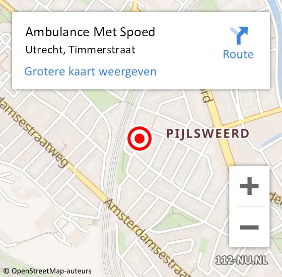 Locatie op kaart van de 112 melding: Ambulance Met Spoed Naar Utrecht, Timmerstraat op 17 april 2016 19:39