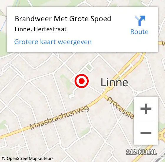 Locatie op kaart van de 112 melding: Brandweer Met Grote Spoed Naar Linne, Hertestraat op 17 april 2016 19:53