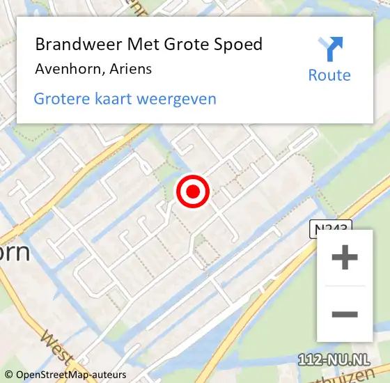 Locatie op kaart van de 112 melding: Brandweer Met Grote Spoed Naar Avenhorn, Ariens op 17 april 2016 21:17