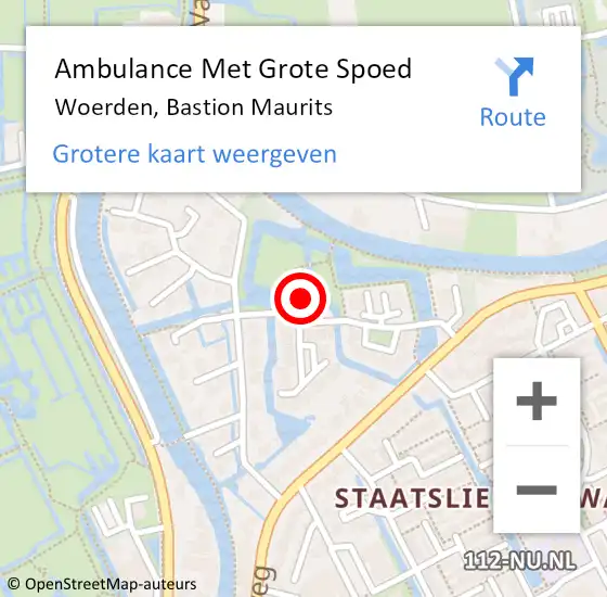 Locatie op kaart van de 112 melding: Ambulance Met Grote Spoed Naar Woerden, Bastion Maurits op 17 april 2016 23:05