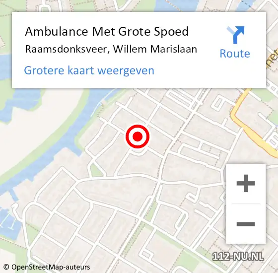 Locatie op kaart van de 112 melding: Ambulance Met Grote Spoed Naar Raamsdonksveer, Willem Marislaan op 18 april 2016 01:55