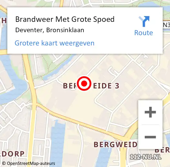 Locatie op kaart van de 112 melding: Brandweer Met Grote Spoed Naar Deventer, Bronsinklaan op 18 april 2016 01:59