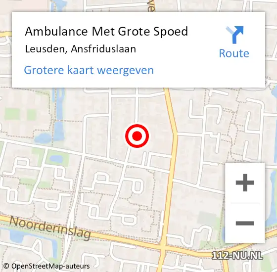 Locatie op kaart van de 112 melding: Ambulance Met Grote Spoed Naar Leusden, Ansfriduslaan op 18 april 2016 05:37