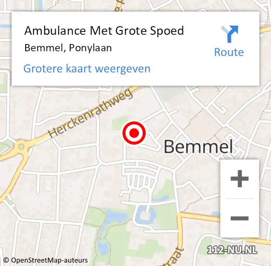 Locatie op kaart van de 112 melding: Ambulance Met Grote Spoed Naar Bemmel, Ponylaan op 18 april 2016 07:46