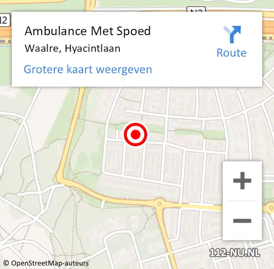 Locatie op kaart van de 112 melding: Ambulance Met Spoed Naar Waalre, Hyacintlaan op 18 april 2016 09:59