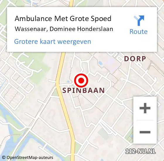 Locatie op kaart van de 112 melding: Ambulance Met Grote Spoed Naar Wassenaar, Dominee Honderslaan op 18 april 2016 10:21