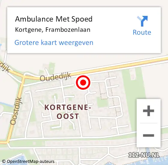 Locatie op kaart van de 112 melding: Ambulance Met Spoed Naar Kortgene, Frambozenlaan op 18 april 2016 11:47